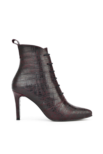 Ziya Burgundy Women's Heeled Boots - Genuine Leather, Model 1431030 Z24153