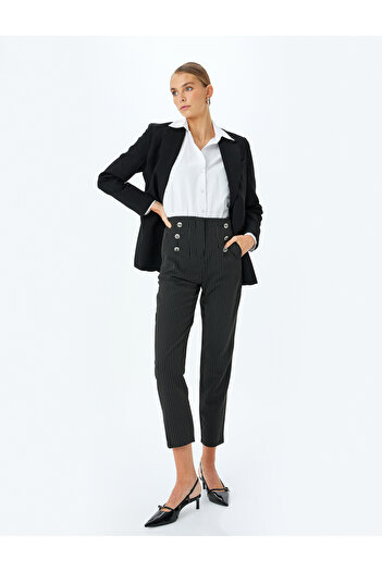 Koton High Waist Striped Carrot Cut Fabric Trousers