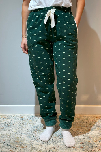 REMSA Women's Green Pajamas - Fleece Cuff, Single Bottom Heart, 130 Models