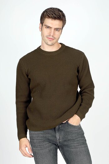 Lee Cooper Men's Khaki Knitwear Sweater - Robb O Neck