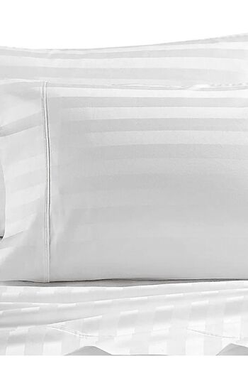 Orange Bed & Bath Stripe | Double Size Cotton Hotel Bedsheet Set, 4 Pieces, 500 Stitches - White|200 × 189