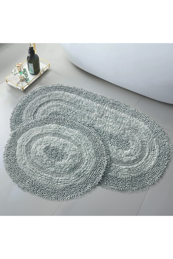 Bonny Home Σετ χαλιών μπάνιου από φυσικό βαμβάκι Spaghetti Oval Mint 2 τεμαχίων Σετ χαλιών μπάνιου και καθίσματος τουαλέτας