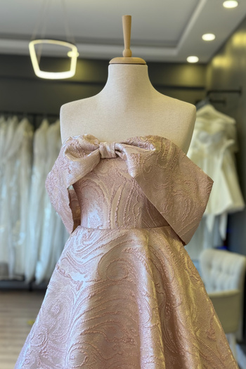 Lenta Moda Μίνι βραδινό φόρεμα και βραδινό φόρεμα από ύφασμα μπροκάρ σε σκόνη