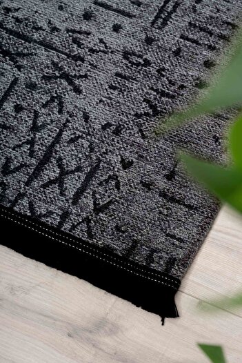 Oriente Home İskandinav Desenli Antrasit Yıkanabilir Kaymaz Taban Şönil Makina Halısı 7807