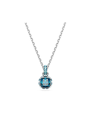 Swarovski Birthstone Kolye, Kare Kesim, Aralık, Mavi, Rodyum Kaplama