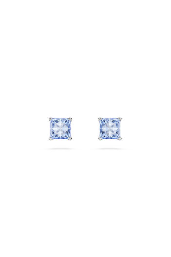 Swarovski Matrix düğme Küpeler, Kare kesim, Mavi, Rodyum kaplama