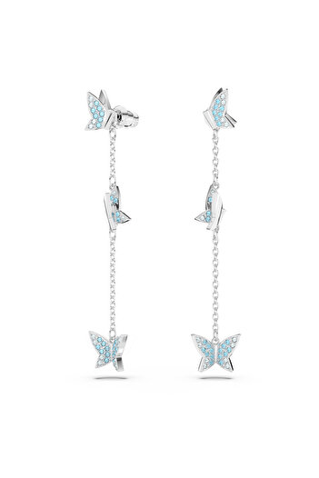 Swarovski Idyllia Lilia damla küpeler, Kelebek, Mavi, Rodyum kaplama