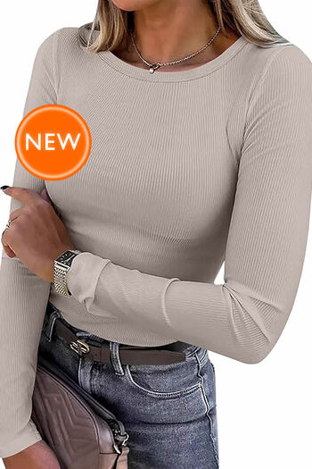 Şiir Makeni Γυναικεία Slim Fit με λαιμόκοψη μακρυμάνικο ελαστικό κορσέ μπλουζάκι & κορμάκι - Mink
