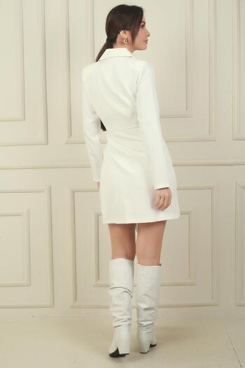 By Saygı Double Breasted Neckline Pleat Detail Jacket Dress