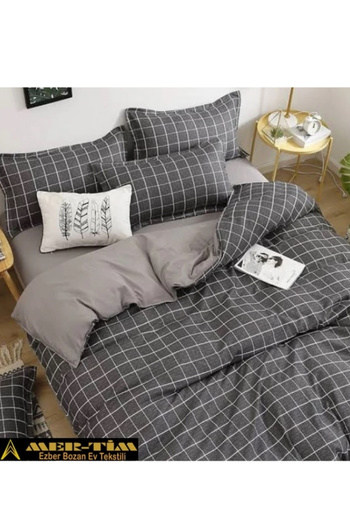 mer-tim ezberbozan ev tekstili Mer-Tim Single Anthracite Square-Gray Double-Sided 160X220 Duvet Cover Set (Sheet Not Included)