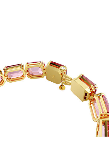 Swarovski Millenia Tennis bileklik, Sekizgen kesim, Pembe, Altın rengi kaplama