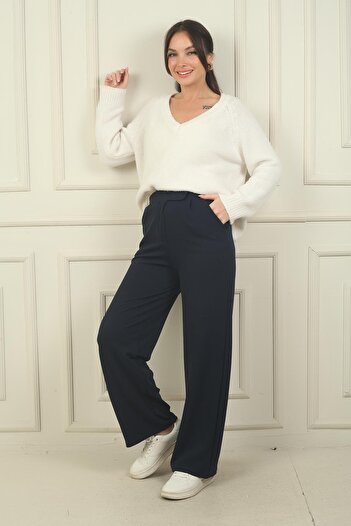 By Saygı Women's Velcro Closure Pocket Pleated Lycra Palazzo Pants