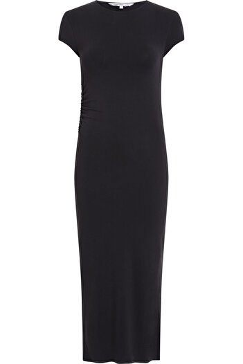 Calvin Klein Solid Short Sleeves Slit Midi Dress