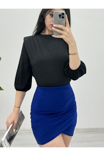 Modamorfo Sendy Blouse - Shoulder Drawstring, Overalls, Padded - Black