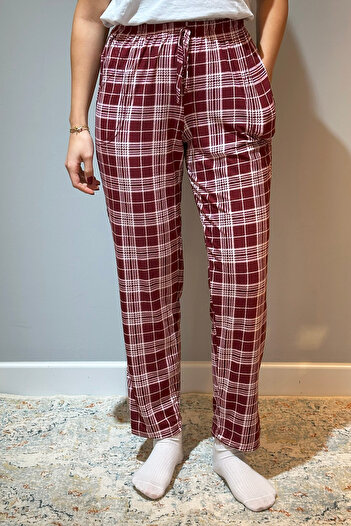 REMSA Burgundy Plaid Pattern Women's Suede Large Size Bottom - 120B
