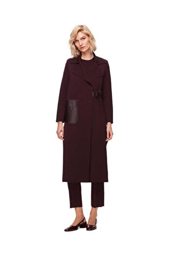 MISS DALIDA Claret Red Pocket and Belt Leather Cardigan T25K-9012