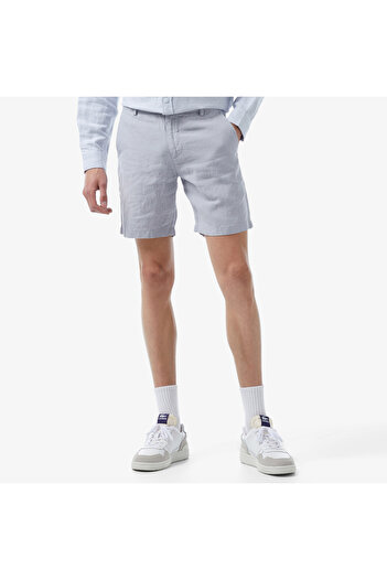 Lacoste Erkek Slim Fit Keten Mavi Bermuda