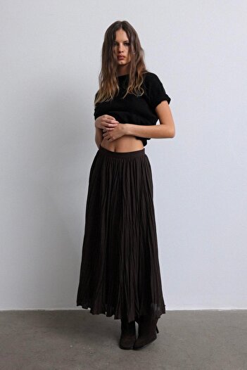 Suud Collection Bitter Brown Donette Pleated Skirt