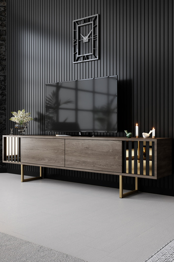 Modatte Gold Line Demir Ayaklı Ceviz Tv Sehpası