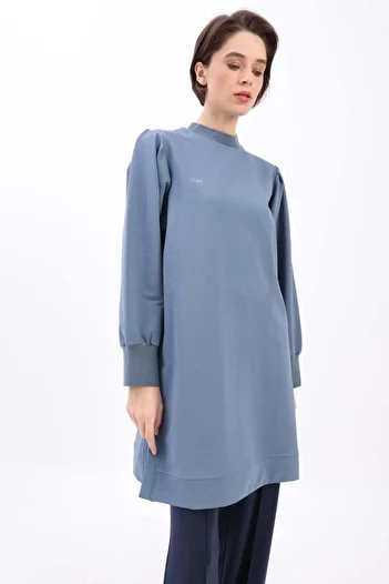 ALLDAY Blue-Stone Written Sleeve Packed Side Slip Tunic