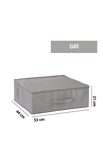 Vedsey 3'lü Set 53 x 44 x 21 Cm Baza Altı & Dolap İçi Organizer, Yorgan & Yastık Düzenleyici Hurç Gri
