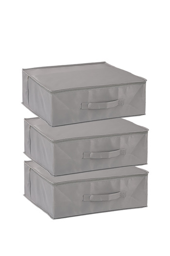 Vedsey 3'lü Set 53 x 44 x 21 Cm Baza Altı & Dolap İçi Organizer, Yorgan & Yastık Düzenleyici Hurç Gri