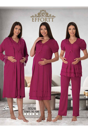 Effortt Venera Effort Maternity Sleepwear Set - Elegant Lace Detail, 4-Piece Nightgown Set
