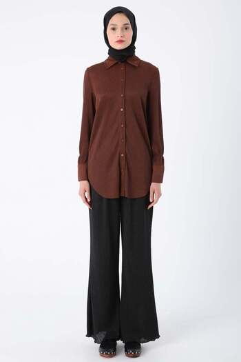 ALLDAY Coffee-Plised Sleeve Lace-Up Shirt Tunic