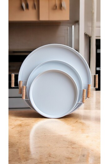 hemlife 3 Pieces Metal Presentation Serving Tray - with Wooden Handles, 45,37,30 cm Breakfast Tea Presentation Tray Set