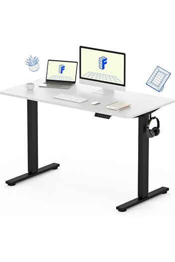Mahmayi مكتب Flexispot Modern 120 × 60 سم أبيض قائم بذاته مع أرجل قابلة للتعديل وإطارات فولاذية مقاومة للصدأ