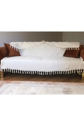 Koza Mix towel Çekyat Örtüsü Krem 180x210 Cm Balıksırıtı Koltuk Örtüsü