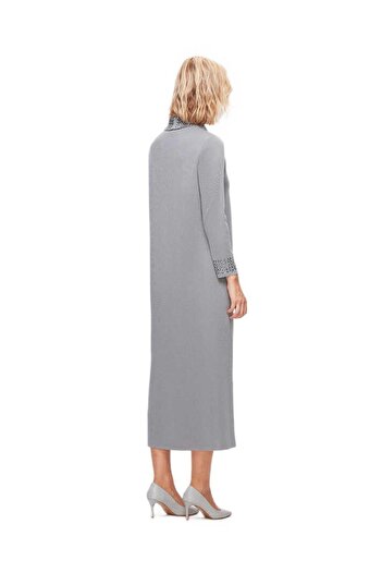 MISS DALIDA Gray Collar and Ankle Stone Detail Dress T25K-4008