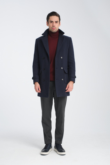 Frappoli Men's Thick Stamp Coat - Herringbone Pattern, Regular Fit, Double Breasted