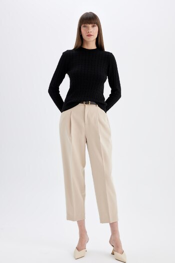 DeFacto Regular Fit Crew Neck Hair Braided Button Black Knitwear Sweater X7713Az24Wn