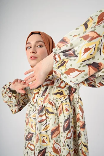 ALLDAY Water Green-Coffee-Collar Scarf Printed Pattern Sparkle Dress