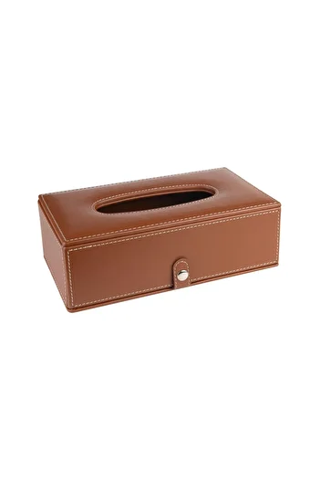 2K Tan Faux Leather Napkin Holder Tissue Box - 13*24*6 cm