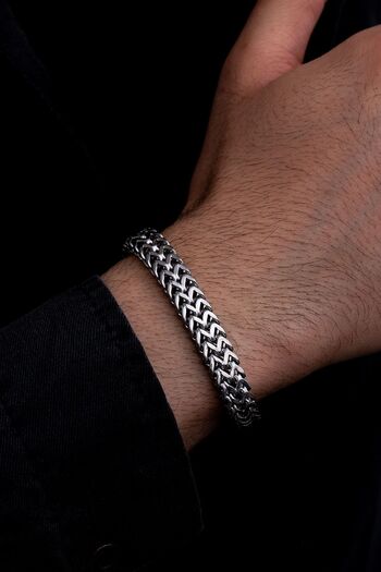 OSMANLI GÜMÜŞ Thick Steel Bracelet - Men's, Double Row Knitted Model