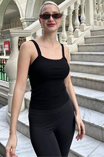 Madmext Black Corded Looking Basic Tank Top Mg2236