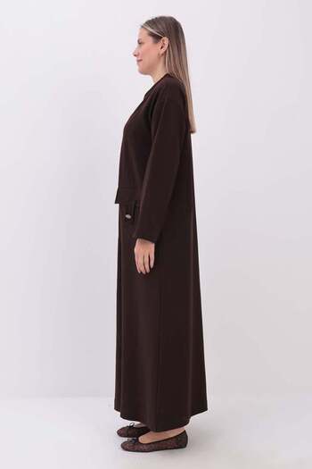 ALLDAY Bitter Brown-Pocketed Judge Collar Plus Size Ferace