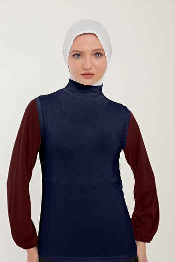 Sonbaharmoda Women's Zero Sleeve Half Turtleneck Combed Cotton Lycra Bodysuit