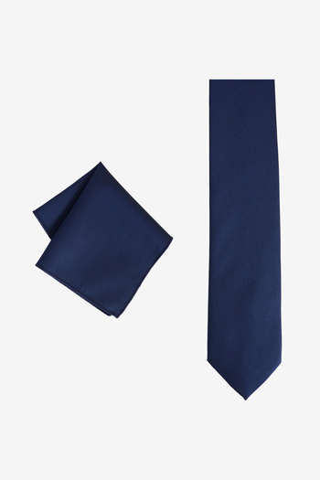 ALTINYILDIZ CLASSICS Men's Navy Blue Silk Fabric Tie-Handkerchief Set