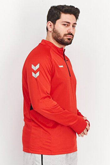 hummel Men Sportswear Fit Long Sleeve Training Sweatshirts, Red Combo