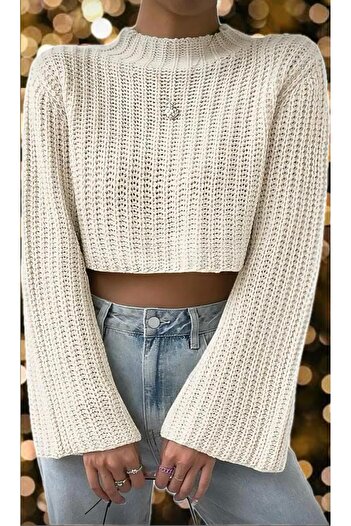 GNY TEXTİLE İspanyol Kol Triko Crop Model  Kazak
