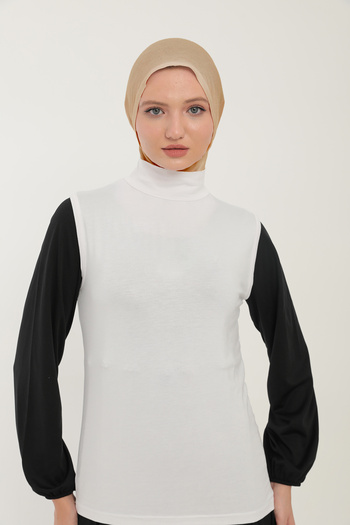Sonbaharmoda Women's Zero Sleeve Half Turtleneck Combed Cotton Lycra Bodysuit