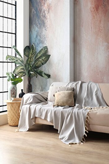 Miracolo Home Gray Cotton Decorative Sofa Cover 170x230 Size Optimal Anti-Slip Design