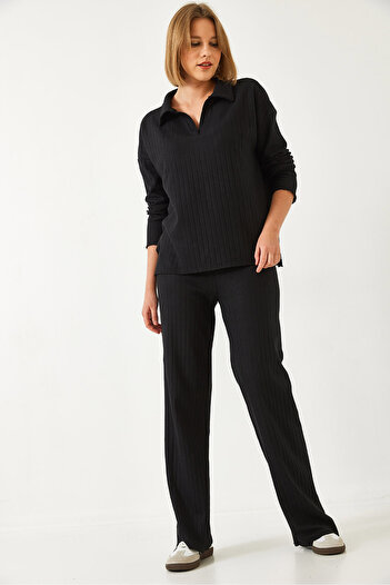 Bianco Lucci Damen-Strickwaren-Set mit Polo-Ausschnitt und Unterteil 0183 60261103