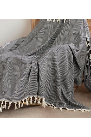 Miracolo Home Husă din bumbac pentru canapea și fotoliu - Pătură TV Throw- Line- 120*150 cm. Franjuri legate