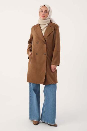 ALLDAY Milk Coffee-Suede Double Breasted Blazer Jacket