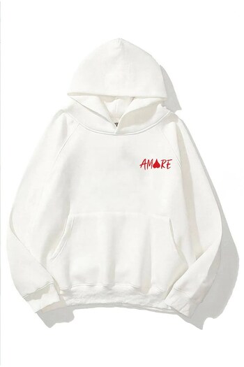 The Champ Clothing Φούτερ Unisex Oversize Hoodie Amore Ace Printed White – Με κουκούλα, τσέπη καγκουρό