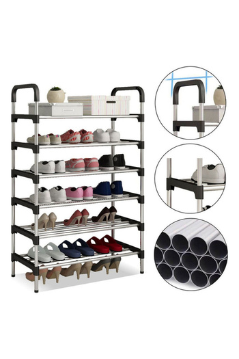 ALMUFARREJ 6-Layer Storage Shoe Rack Silver/Black 110x60x30cm